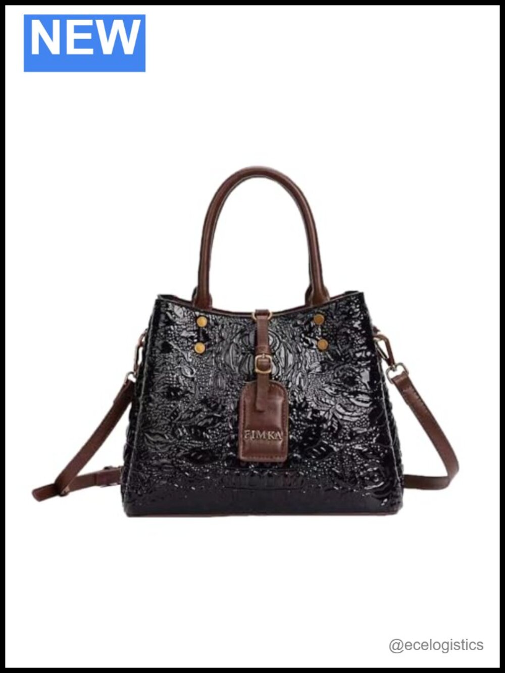 Crocodile-Print Leather Top Handle Bag Satchel Handbag Women's